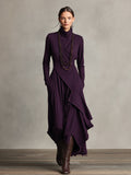 Women's Draped Knit Maxi Dress with Roll Neck and Wrap Overlay