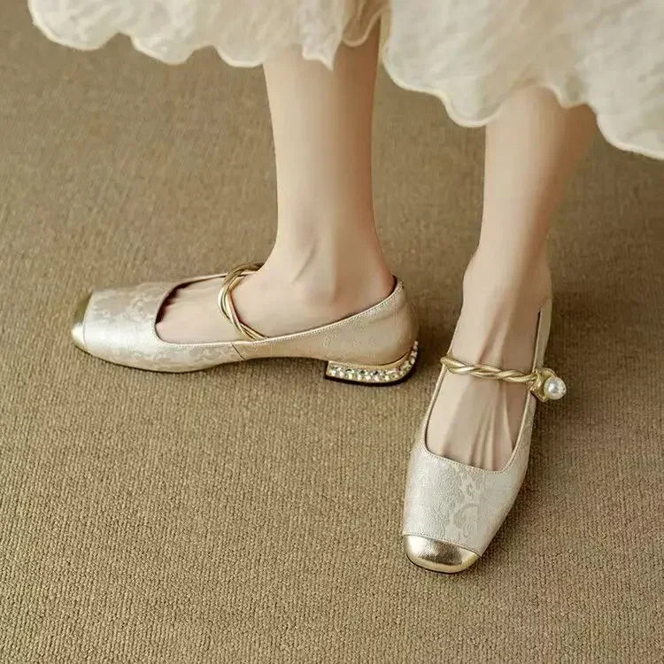 Women's Dress Satin-Style Heels with Square Toe and Twisted Strap