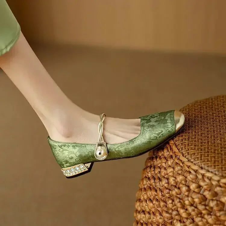 Women's Dress Satin-Style Heels with Square Toe and Twisted Strap