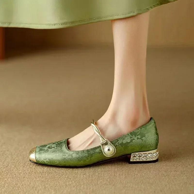 Women's Dress Satin-Style Heels with Square Toe and Twisted Strap