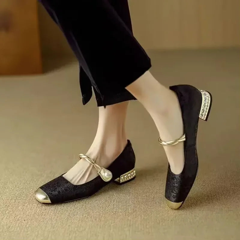 Women's Dress Satin-Style Heels with Square Toe and Twisted Strap