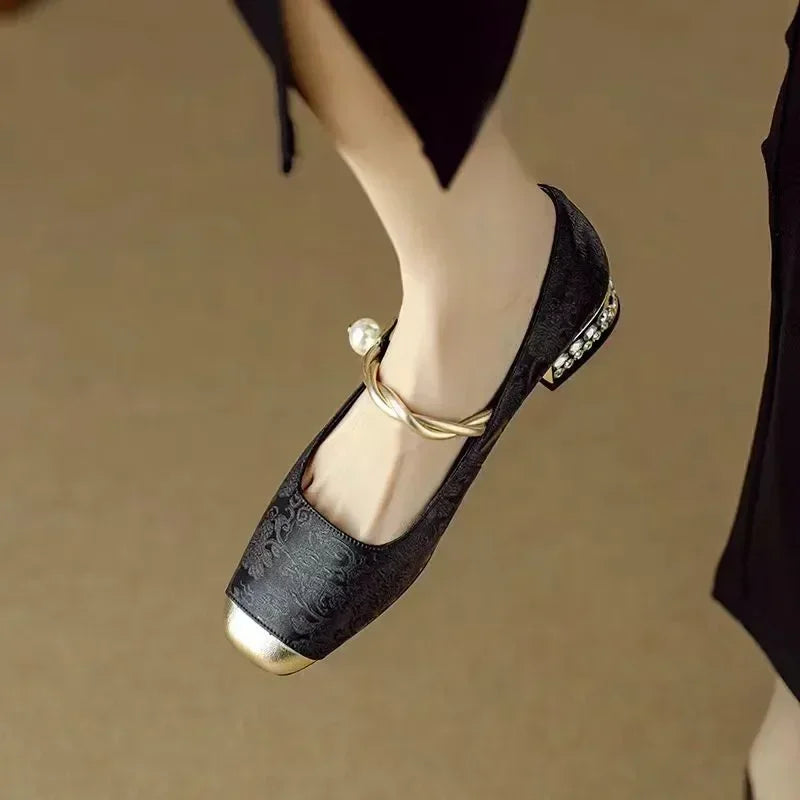 Women's Dress Satin-Style Heels with Square Toe and Twisted Strap