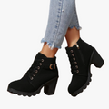 Women's Faux Ankle Boots with Lace-Up and Side Zipper