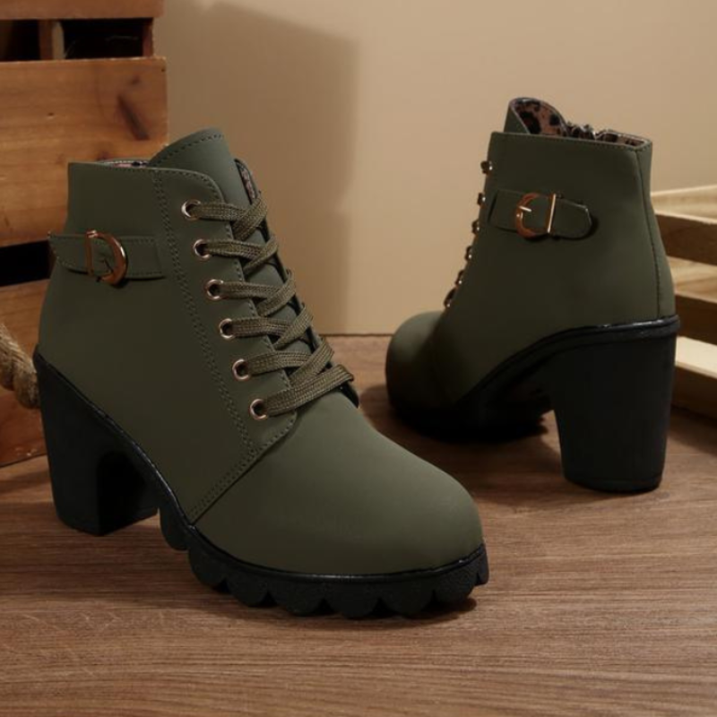 Women's Faux Ankle Boots with Lace-Up and Side Zipper