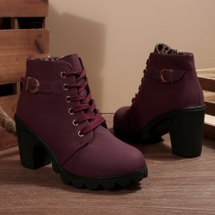 Women's Faux Ankle Boots with Lace-Up and Side Zipper