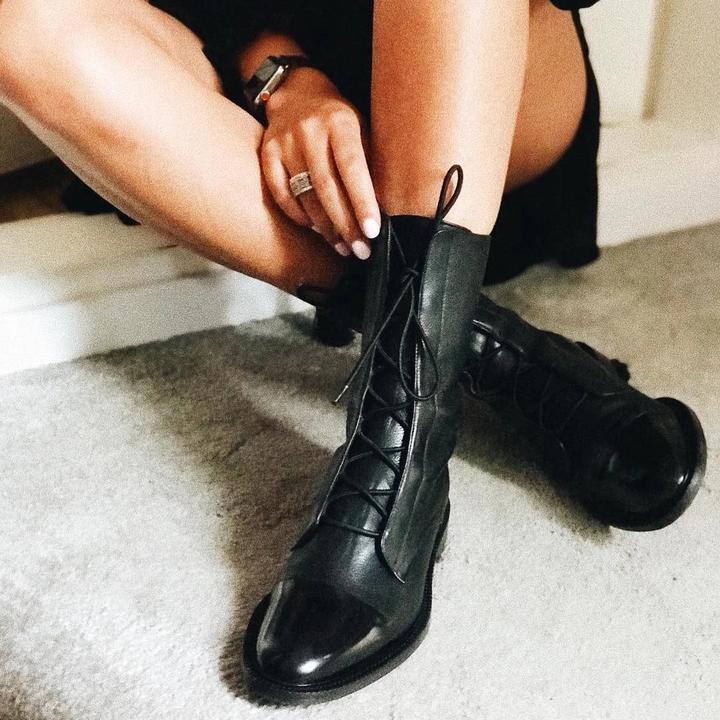 Women's Faux Ankle Boots with Lace-Up Front and Cap Toe