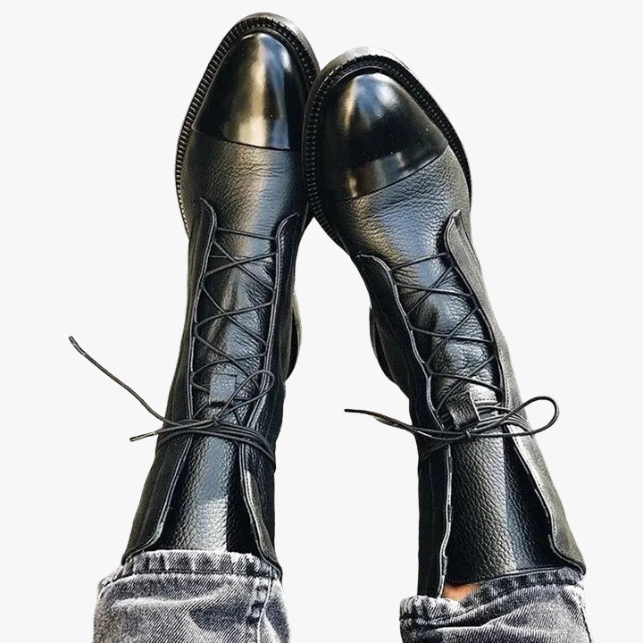 Women's Faux Ankle Boots with Lace-Up Front and Cap Toe