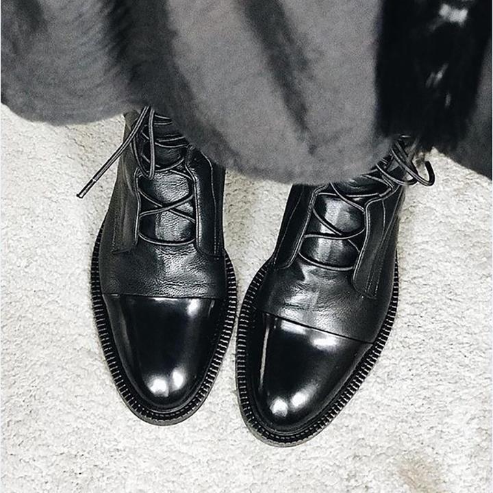 Women's Faux Ankle Boots with Lace-Up Front and Cap Toe