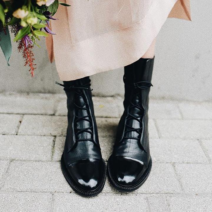 Women's Faux Ankle Boots with Lace-Up Front and Cap Toe