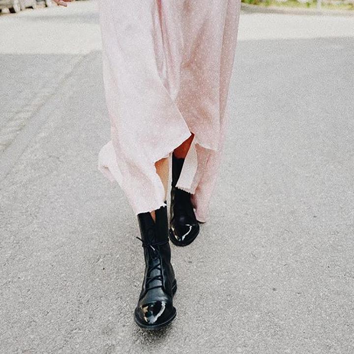 Women's Faux Ankle Boots with Lace-Up Front and Cap Toe