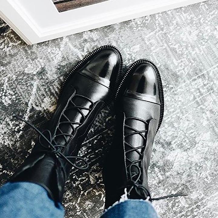 Women's Faux Ankle Boots with Lace-Up Front and Cap Toe