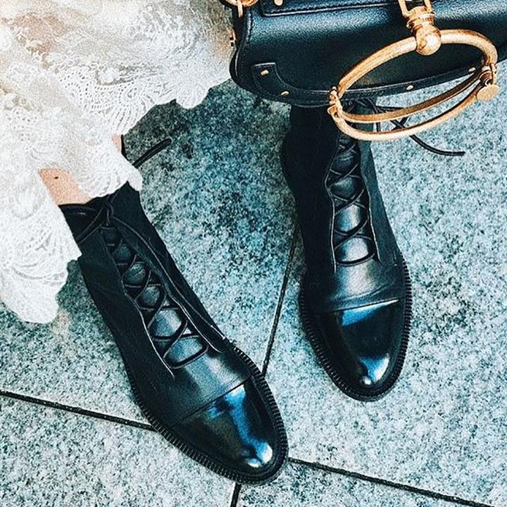 Women's Faux Ankle Boots with Lace-Up Front and Cap Toe