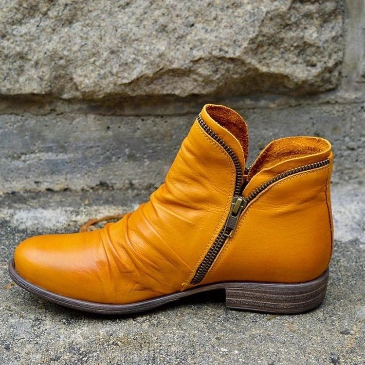 Women's Faux Ankle Boots with Side Zipper and Ruched Vamp