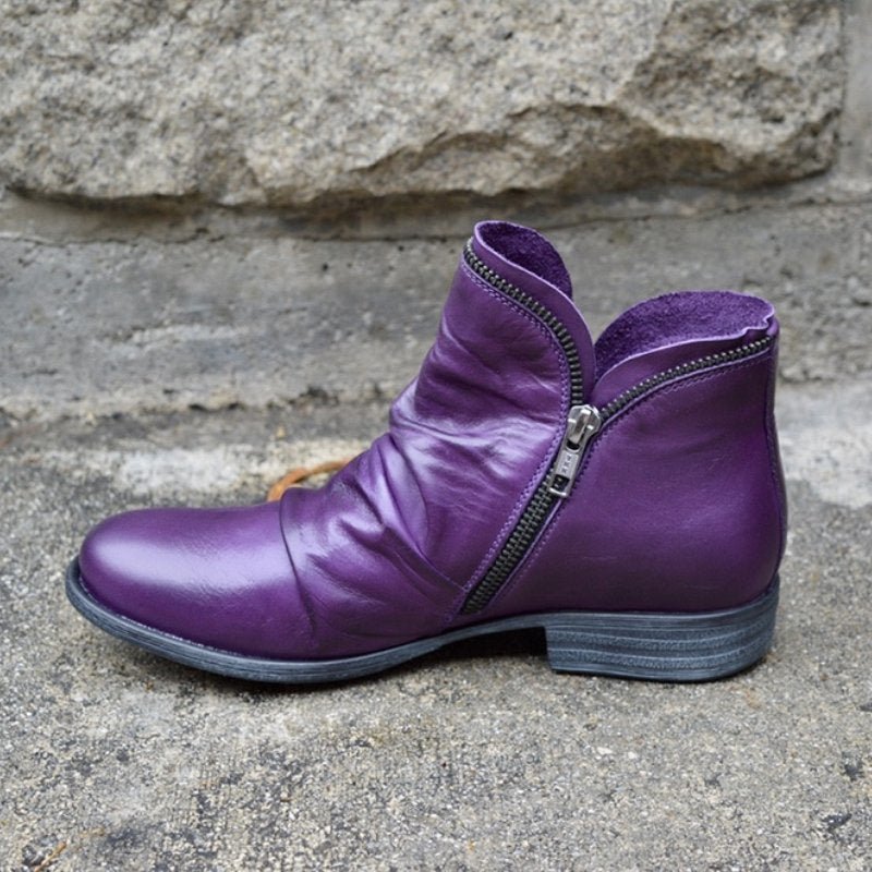 Women's Faux Ankle Boots with Side Zipper and Ruched Vamp
