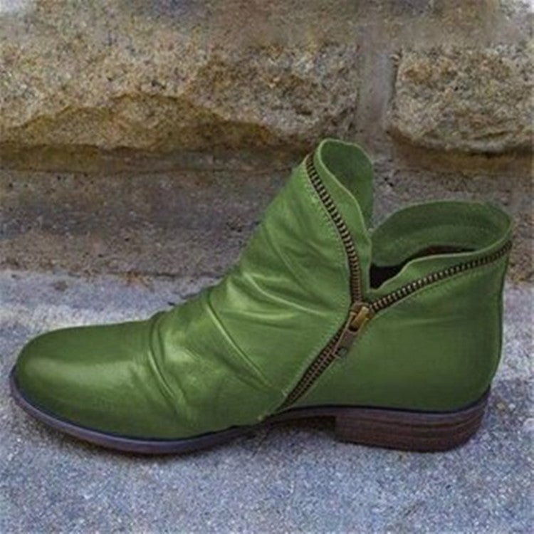 Women's Faux Ankle Boots with Side Zipper and Ruched Vamp
