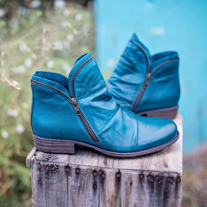 Women's Faux Ankle Boots with Side Zipper and Ruched Vamp