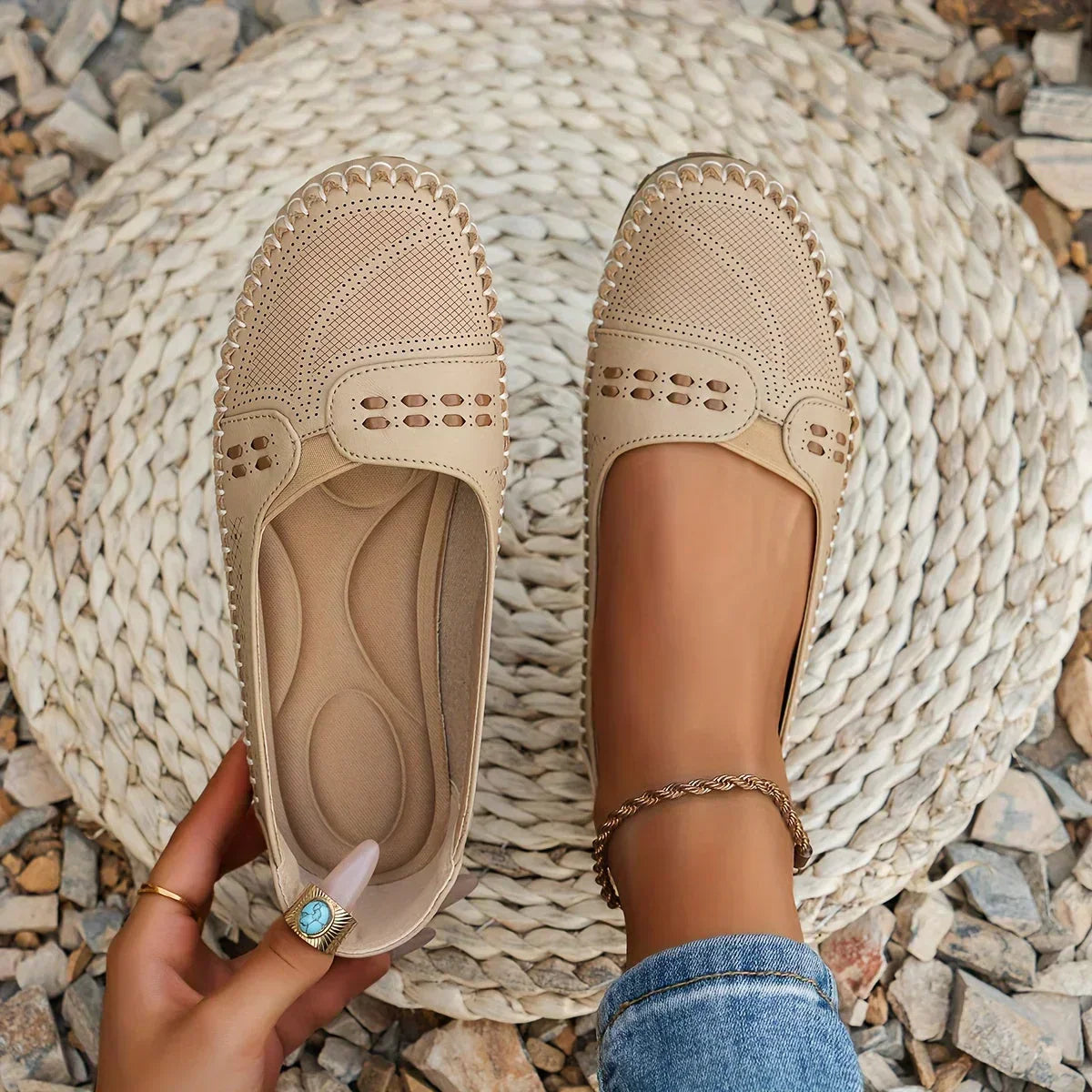 Women's Faux Flats with Perforated Upper and Whipstitch Trim