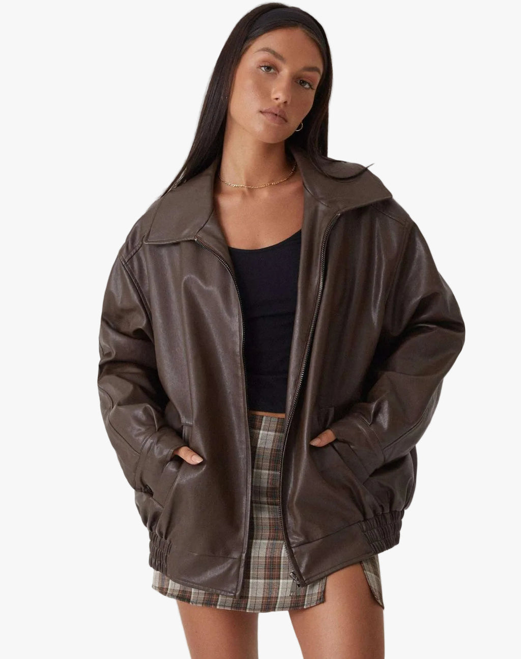 Women's Faux Jacket with Zip Front and Spread Collar