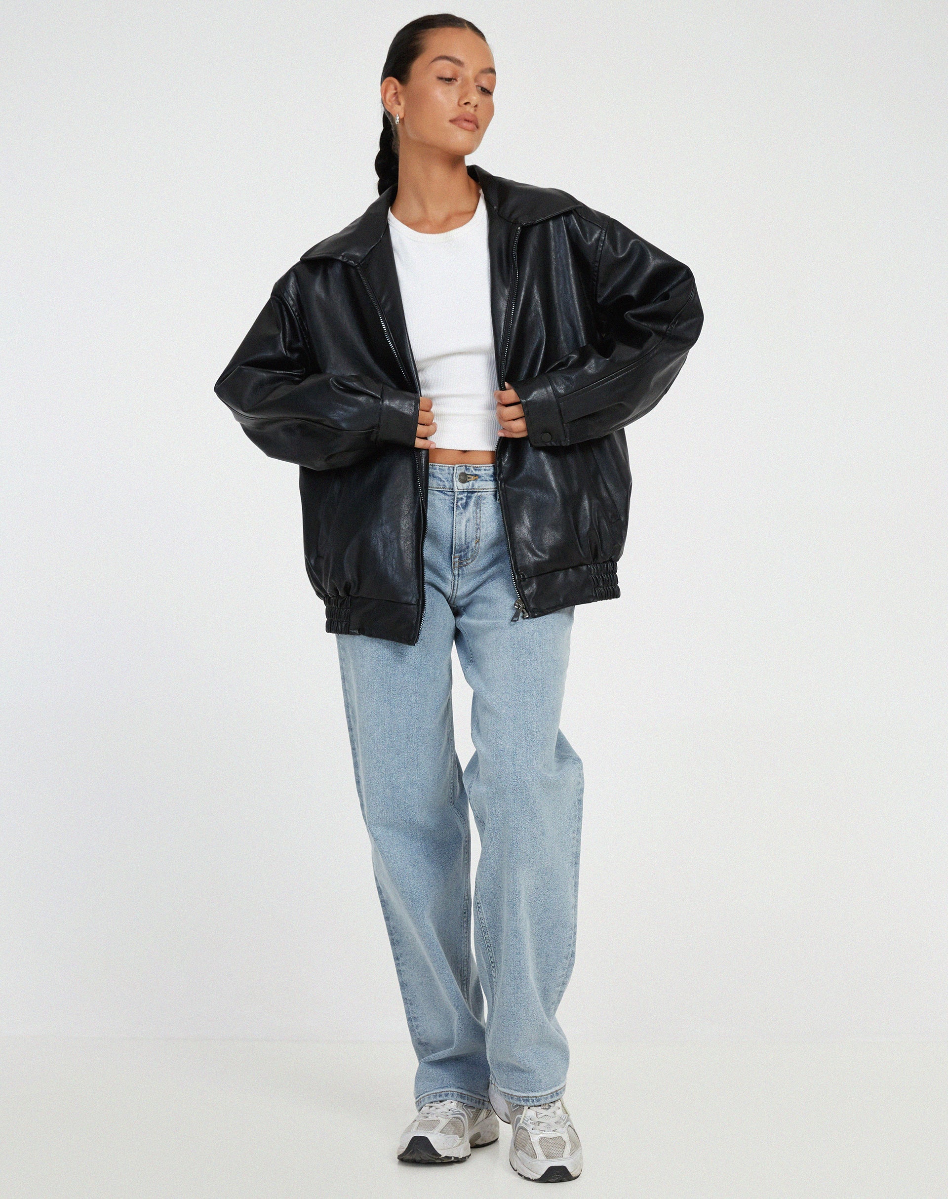 Women's Faux Jacket with Zip Front and Spread Collar