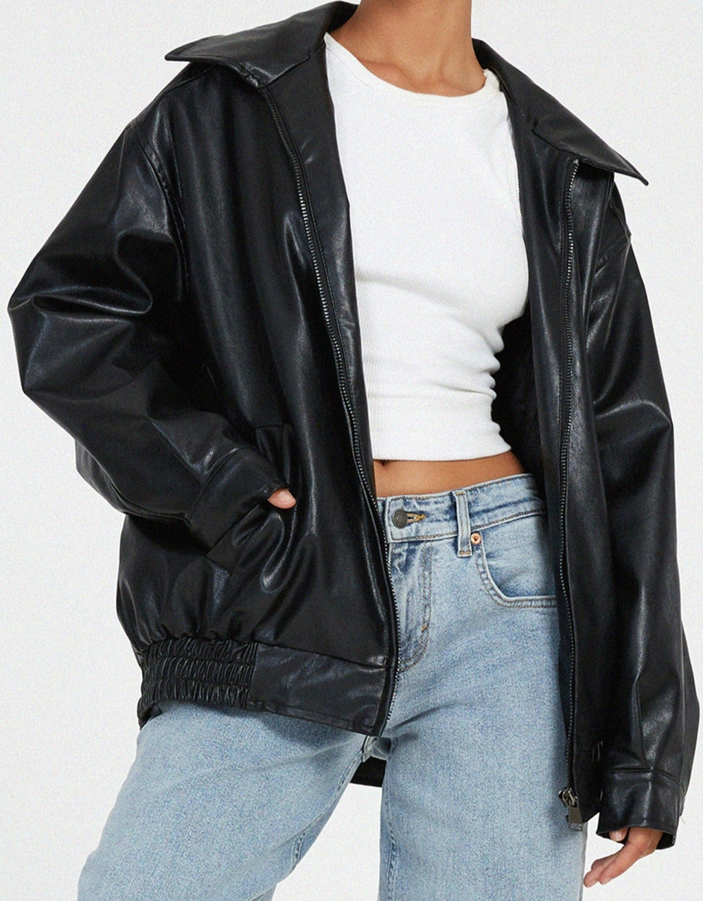 Women's Faux Jacket with Zip Front and Spread Collar