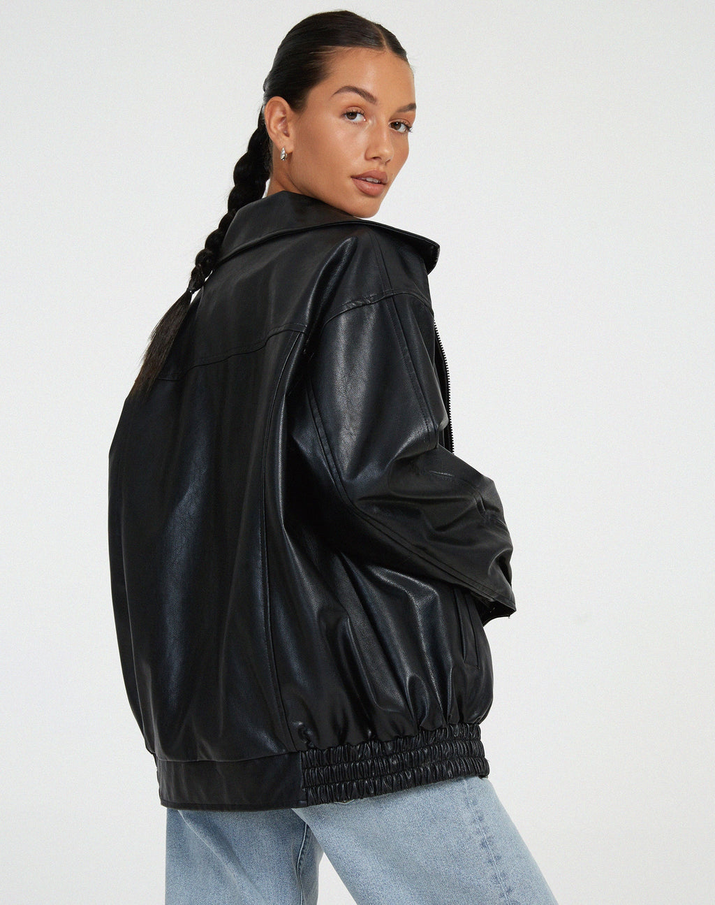 Women's Faux Jacket with Zip Front and Spread Collar