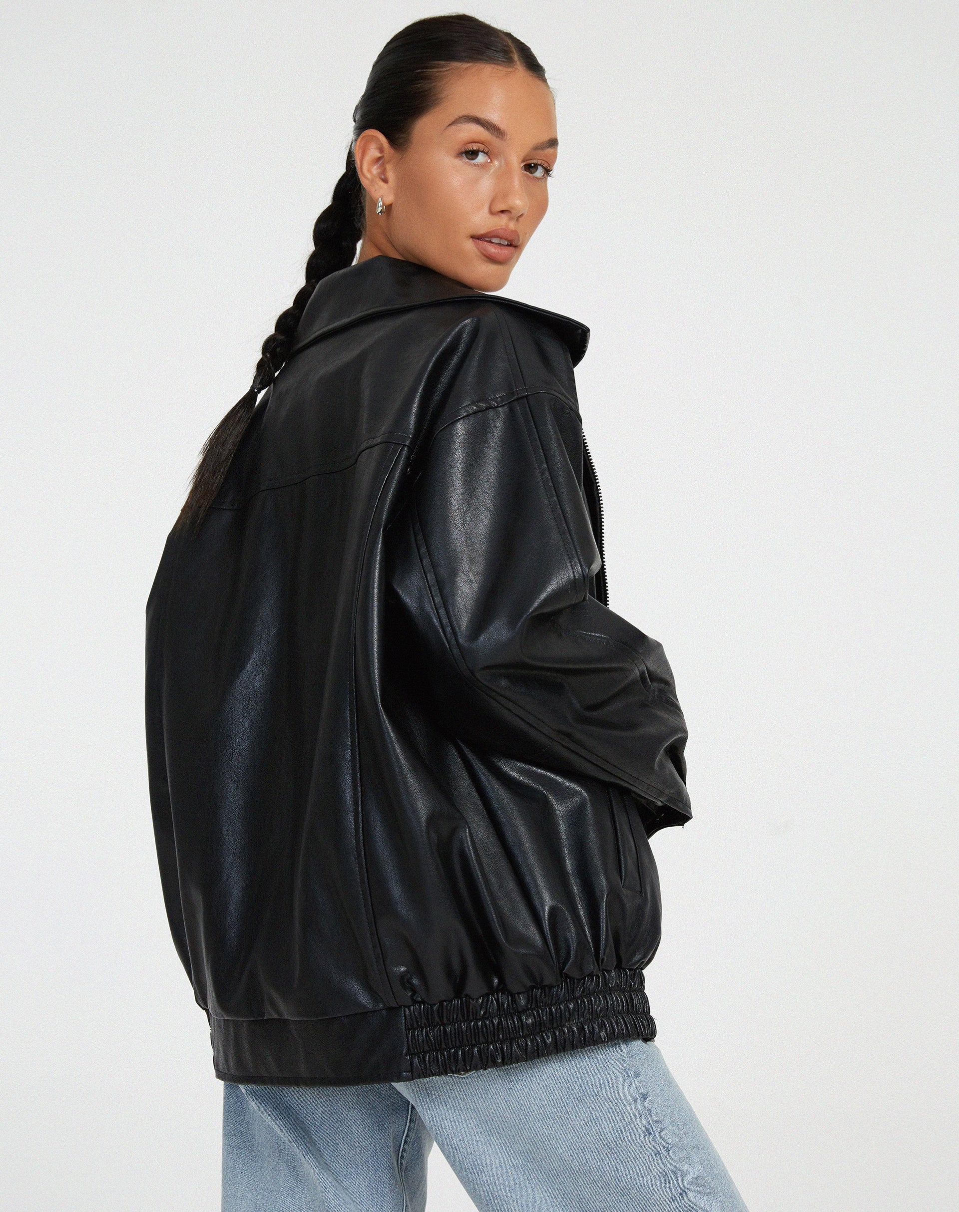 Women's Faux Jacket with Zip Front and Spread Collar