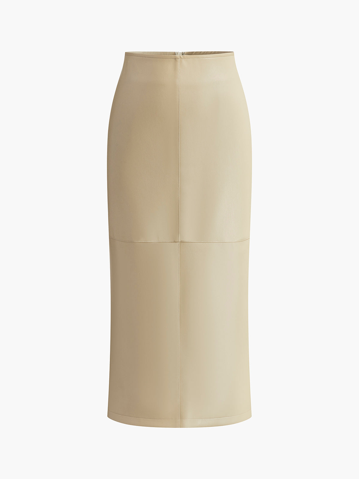 Women's Faux Midi Skirt with Back Slit and Panel Seams