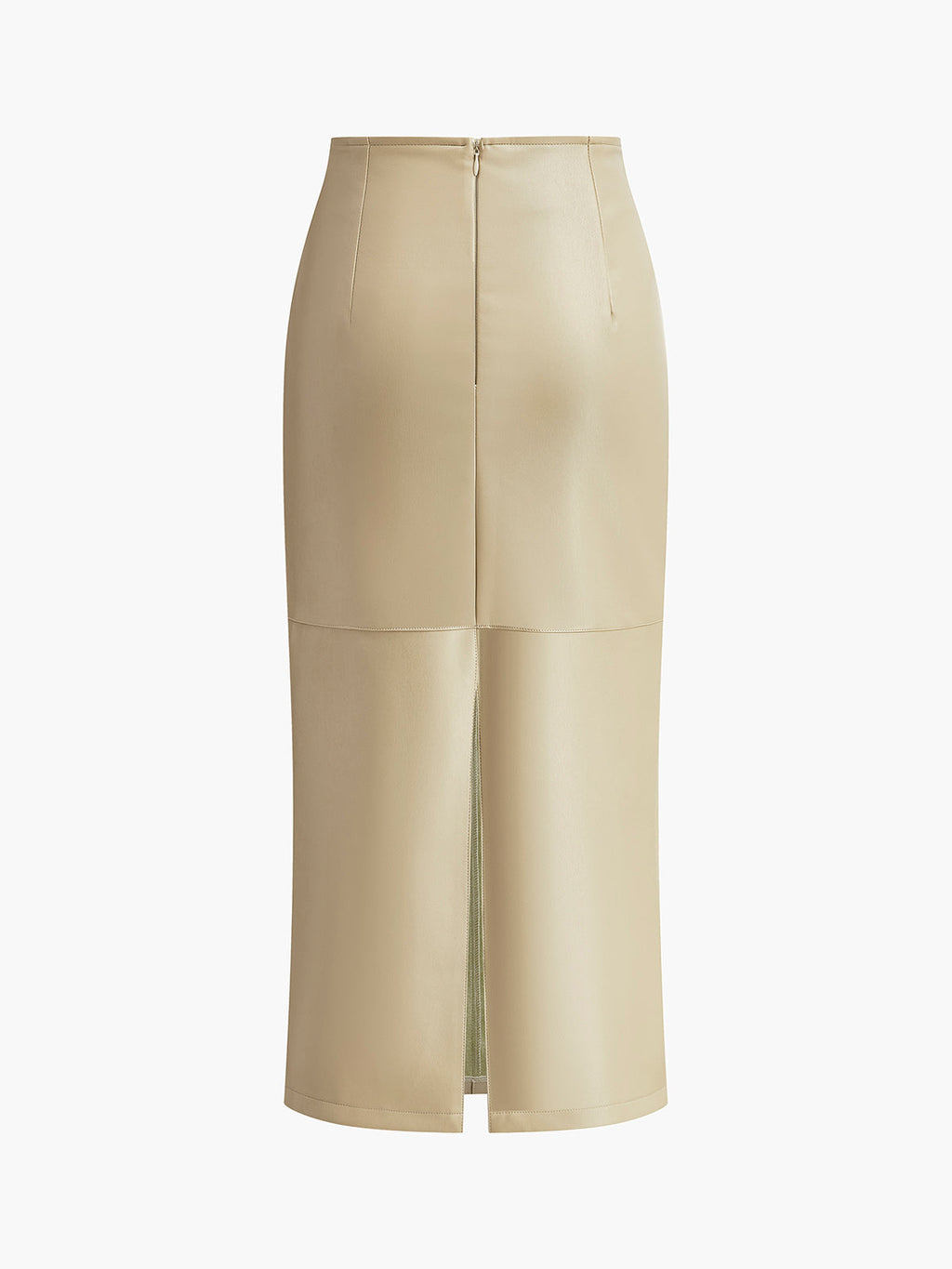 Women's Faux Midi Skirt with Back Slit and Panel Seams
