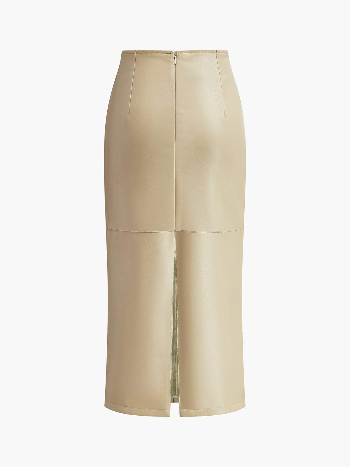 Women's Faux Midi Skirt with Back Slit and Panel Seams