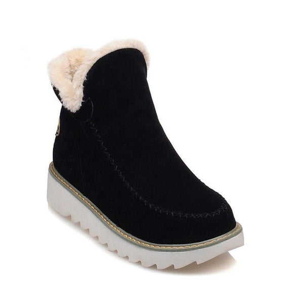 Women's Faux Suede Ankle Boots with Faux Fur Collar and Wedge Sole