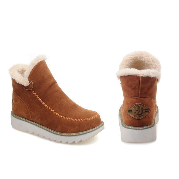 Women's Faux Suede Ankle Boots with Faux Fur Collar and Wedge Sole