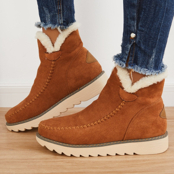 Women's Faux Suede Ankle Boots with Faux Fur Collar and Wedge Sole