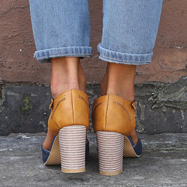 Women's Faux Suede Heels with T Strap and Block Heel