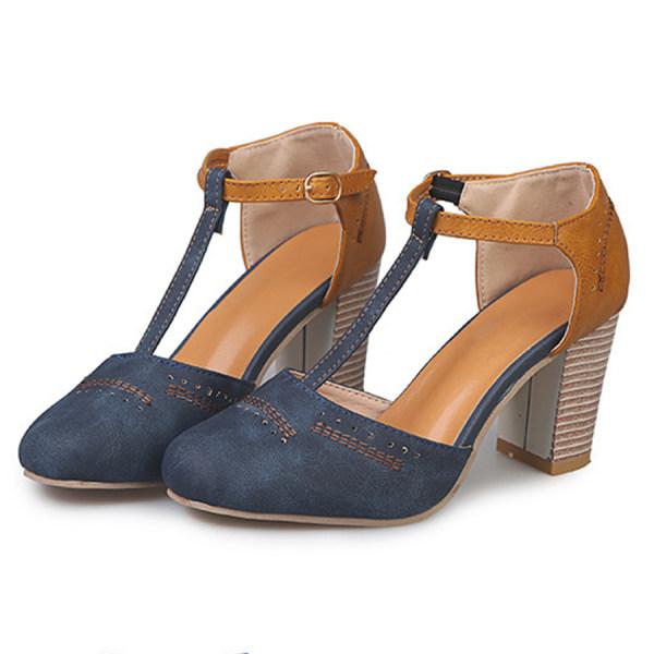 Women's Faux Suede Heels with T Strap and Block Heel