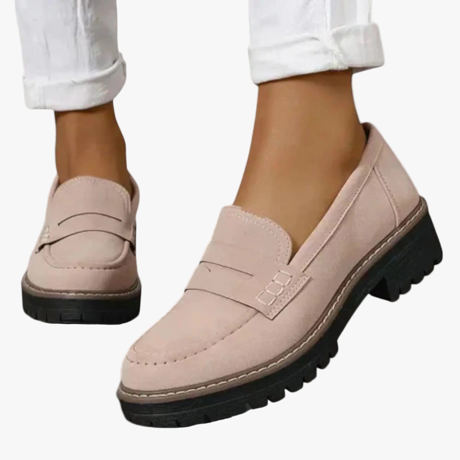 Women's Faux Suede Loafers with Moc Toe and Lug Sole