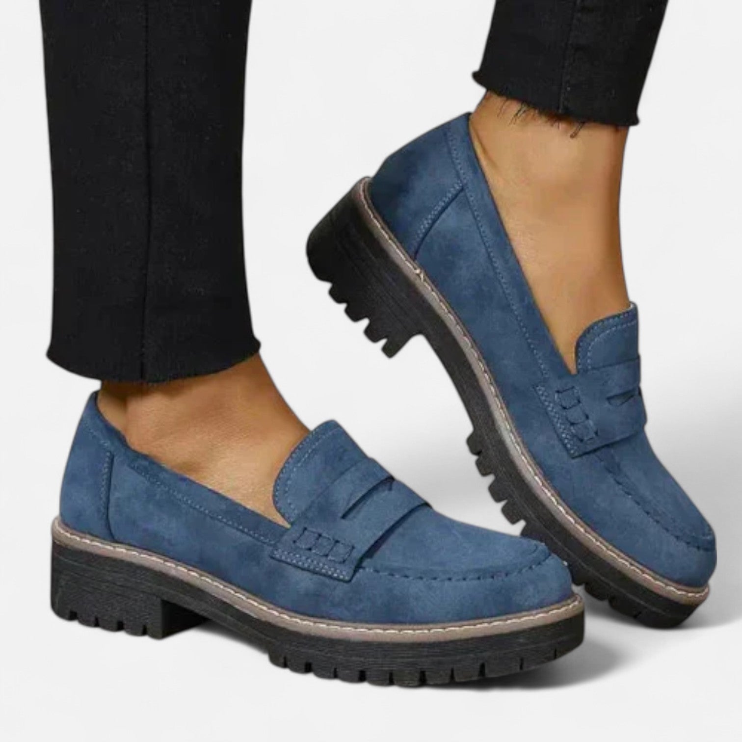 Women's Faux Suede Loafers with Moc Toe and Lug Sole