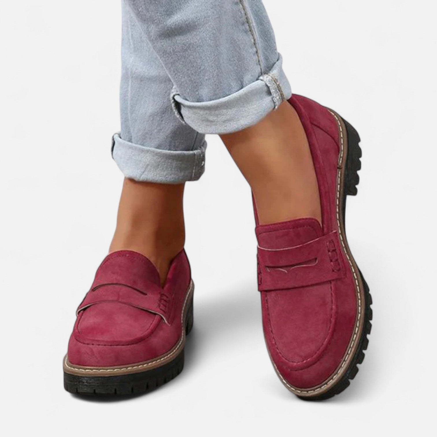 Women's Faux Suede Loafers with Moc Toe and Lug Sole