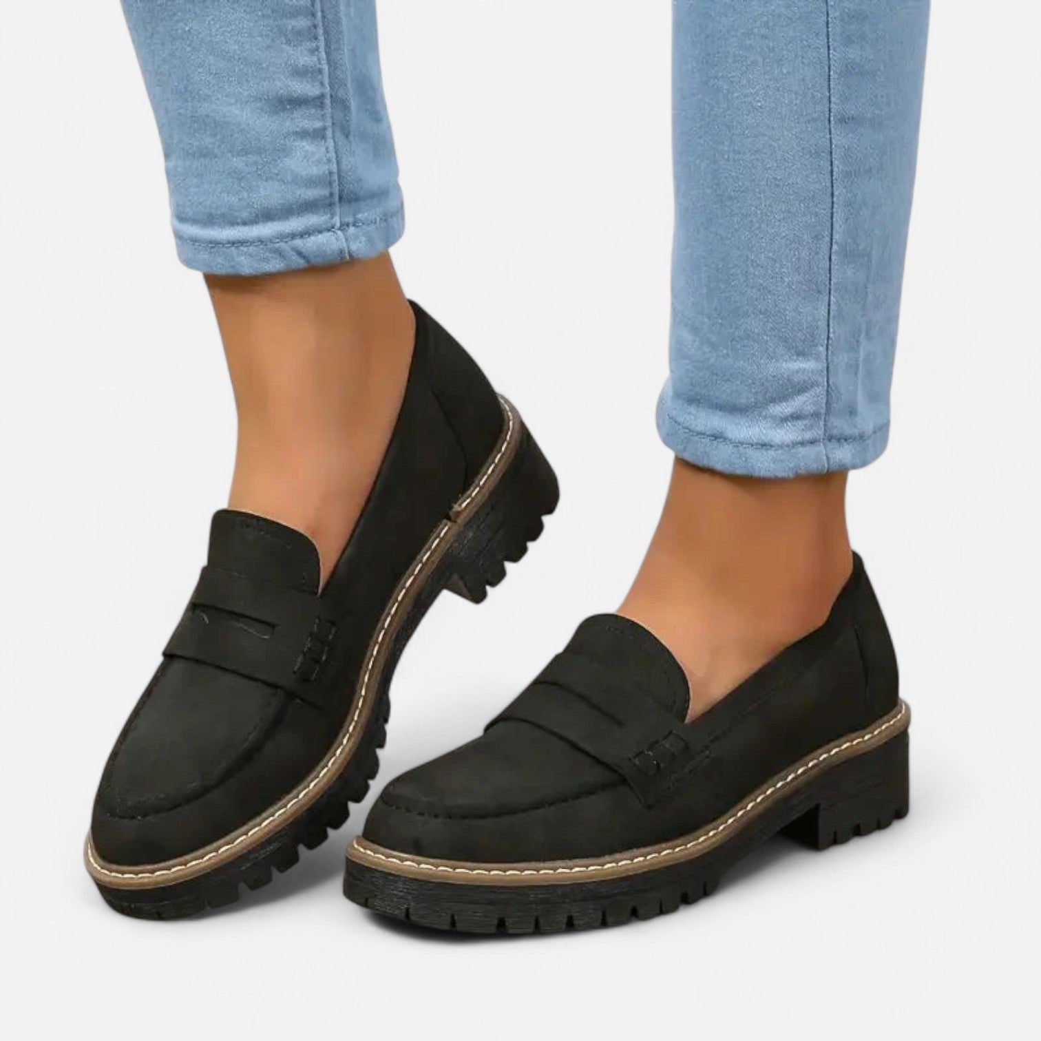 Women's Faux Suede Loafers with Moc Toe and Lug Sole