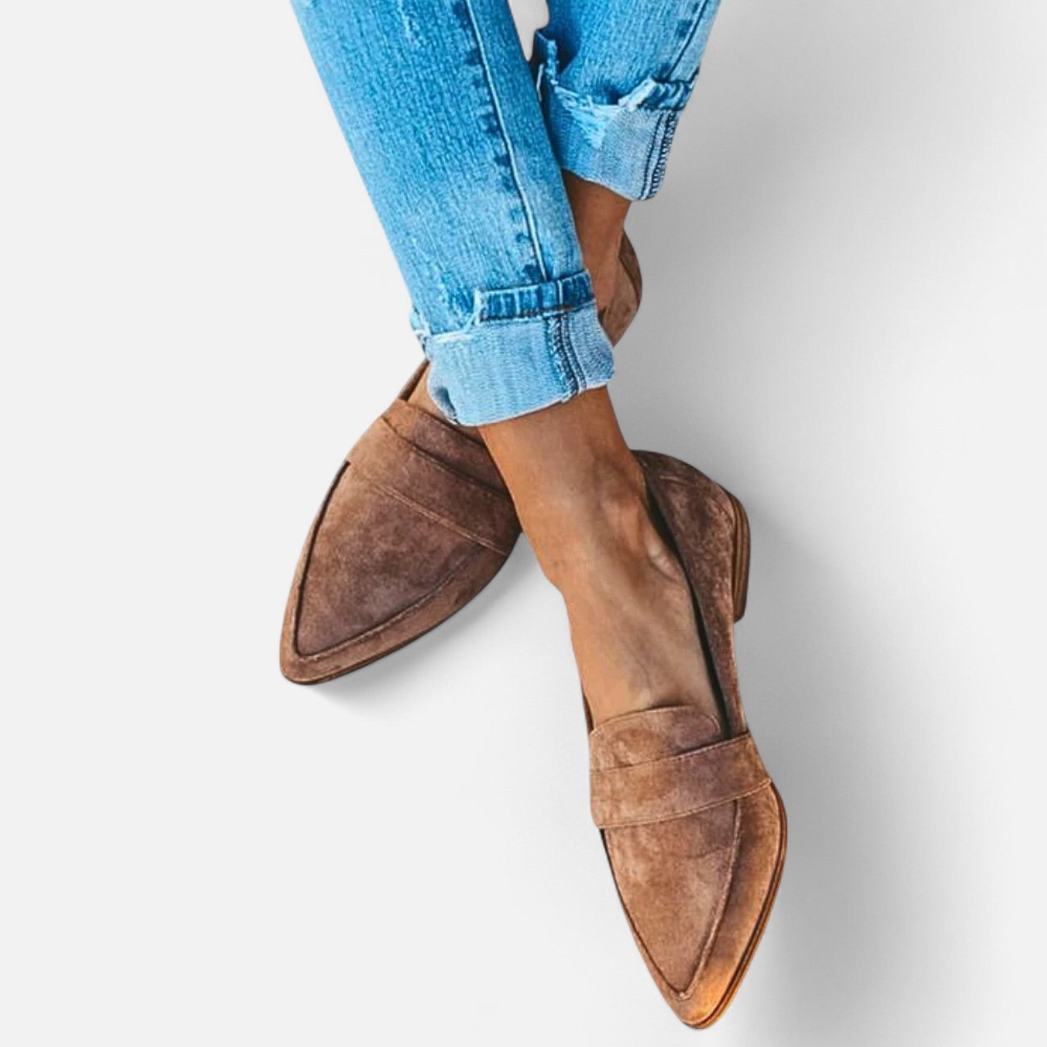 Women's Faux Suede Loafers with Slip-On Entry and Pointed Toe