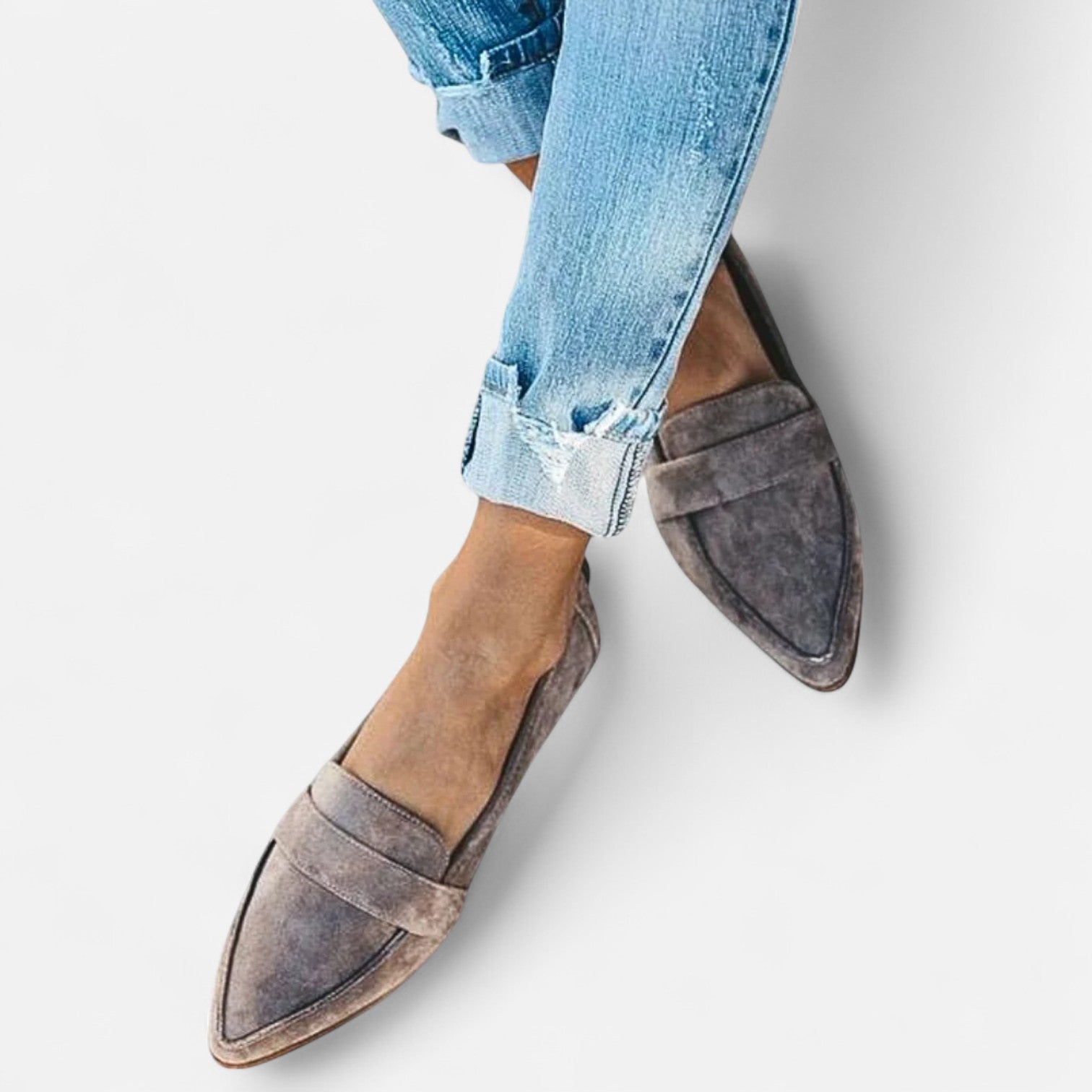 Women's Faux Suede Loafers with Slip-On Entry and Pointed Toe