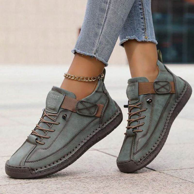 Women's Faux Suede Sneakers with Hook-and-Loop Strap and Stitching
