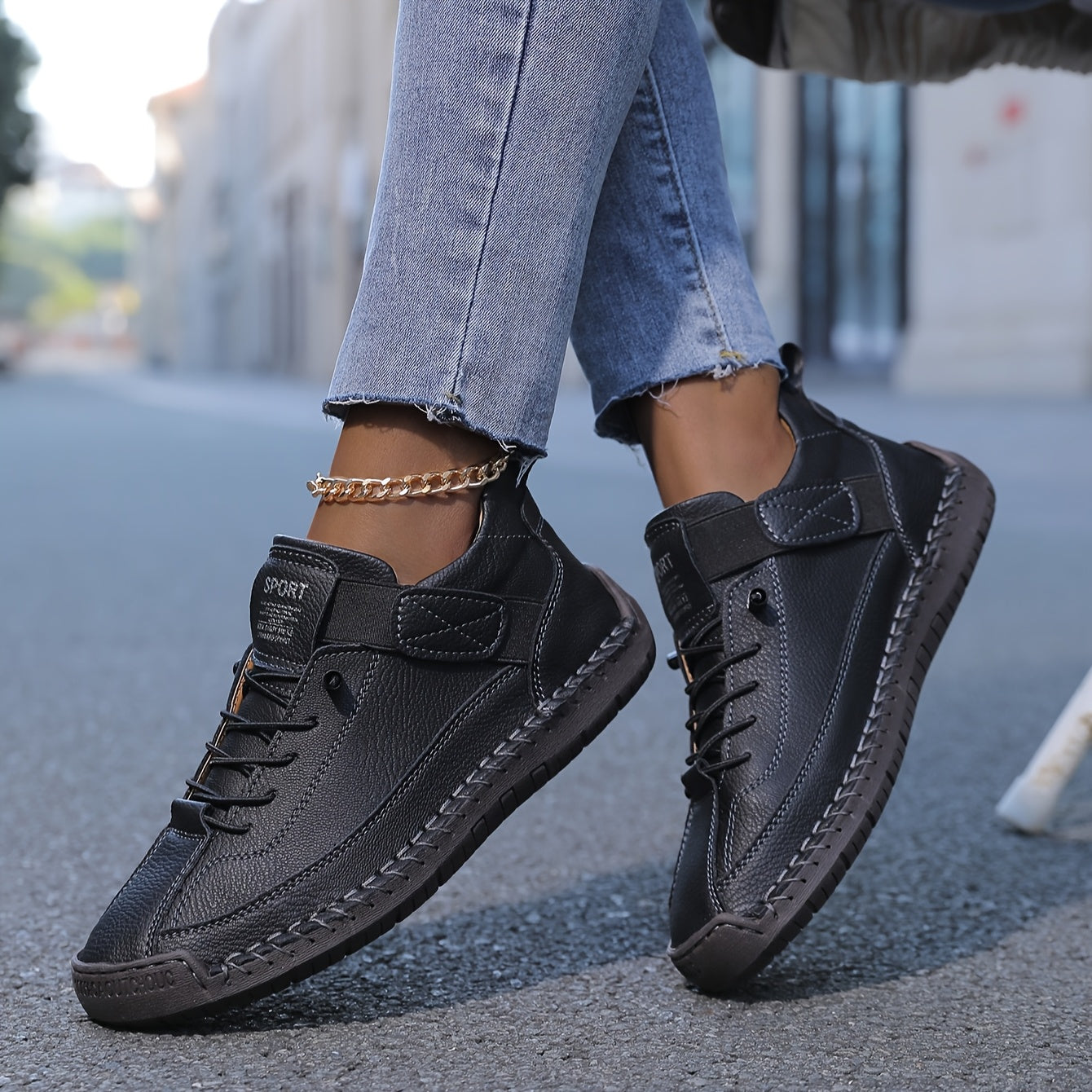 Women's Faux Suede Sneakers with Hook-and-Loop Strap and Stitching