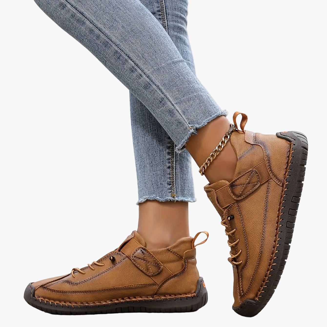 Women's Faux Suede Sneakers with Hook-and-Loop Strap and Stitching