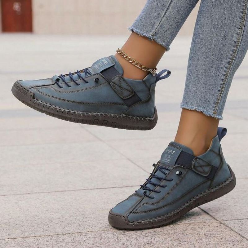 Women's Faux Suede Sneakers with Hook-and-Loop Strap and Stitching