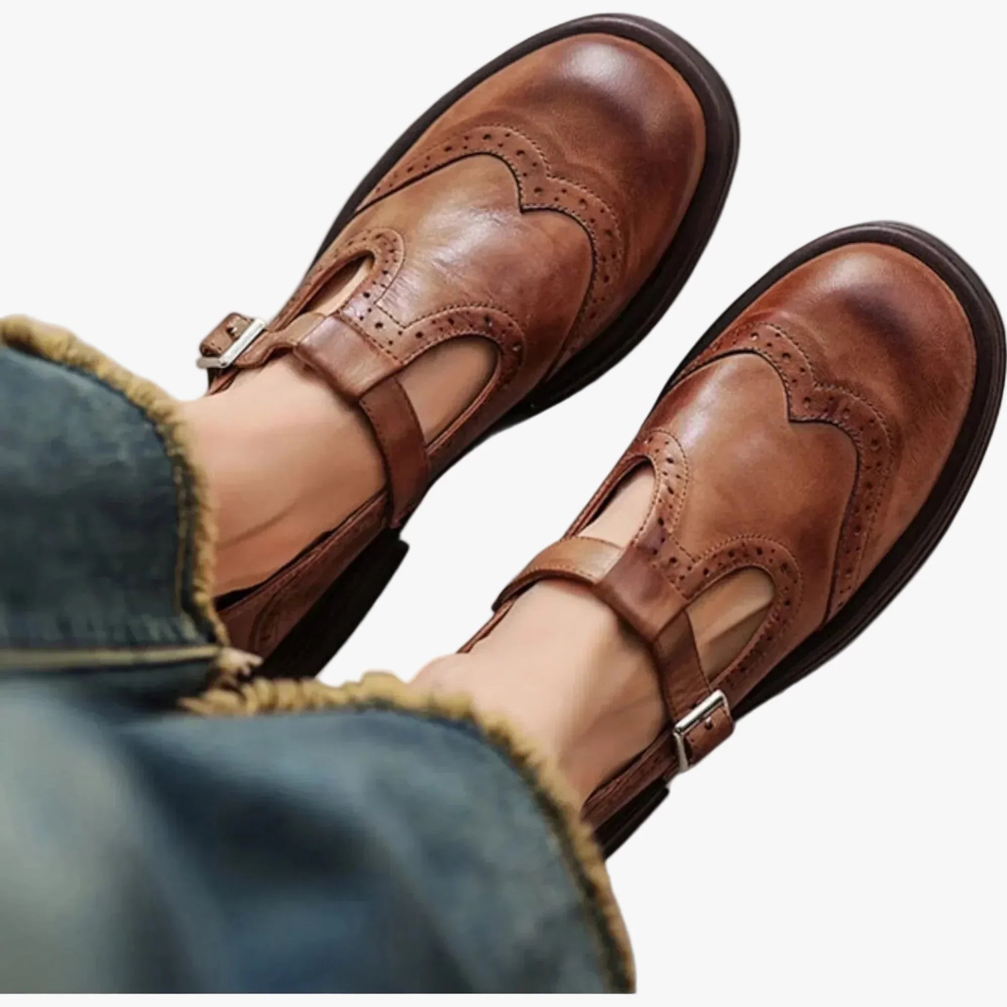 Women's Faux Upper Mary Jane Loafers with Buckle Strap and Round Toe