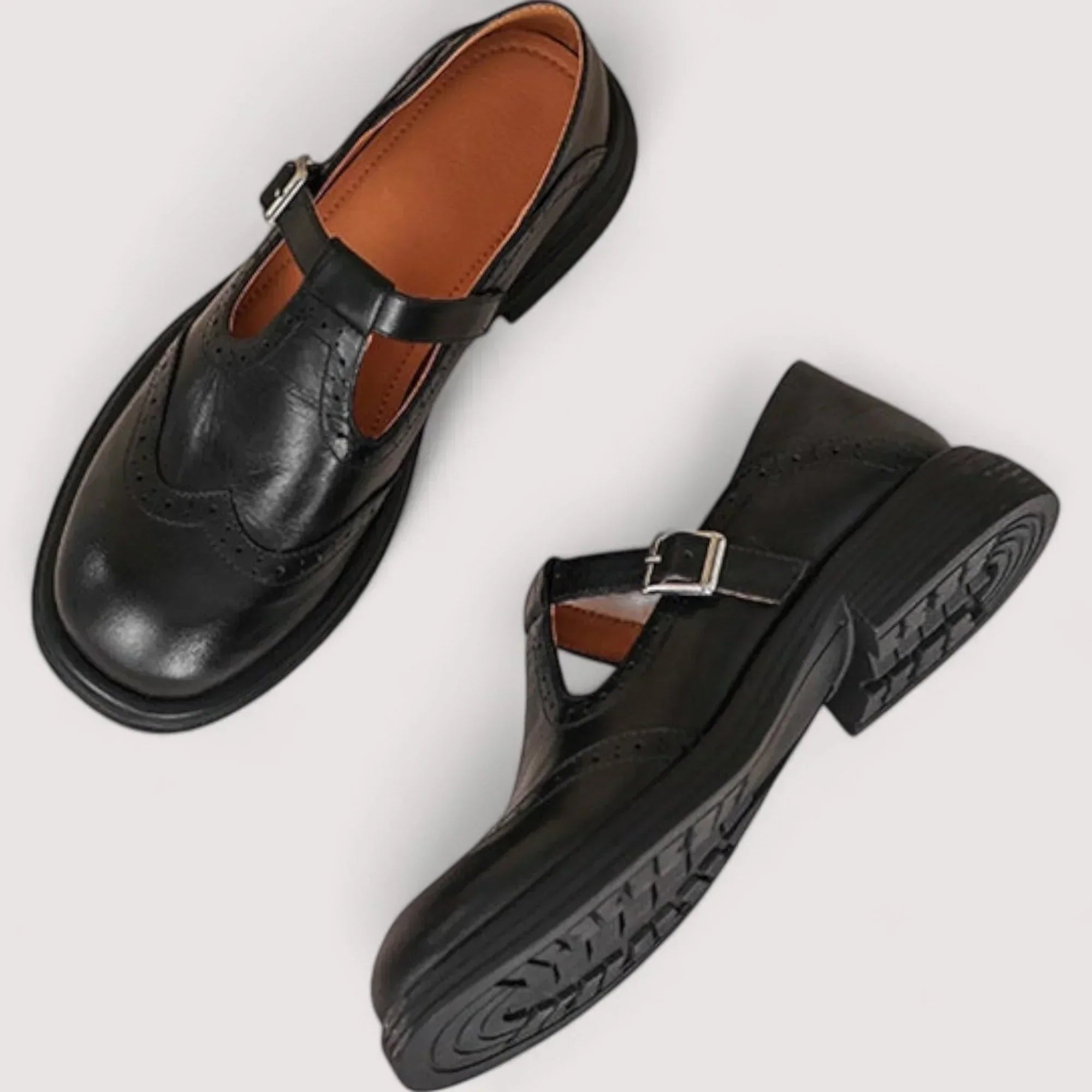 Women's Faux Upper Mary Jane Loafers with Buckle Strap and Round Toe