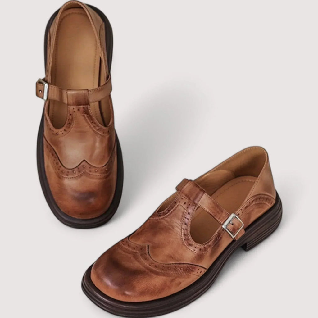 Women's Faux Upper Mary Jane Loafers with Buckle Strap and Round Toe