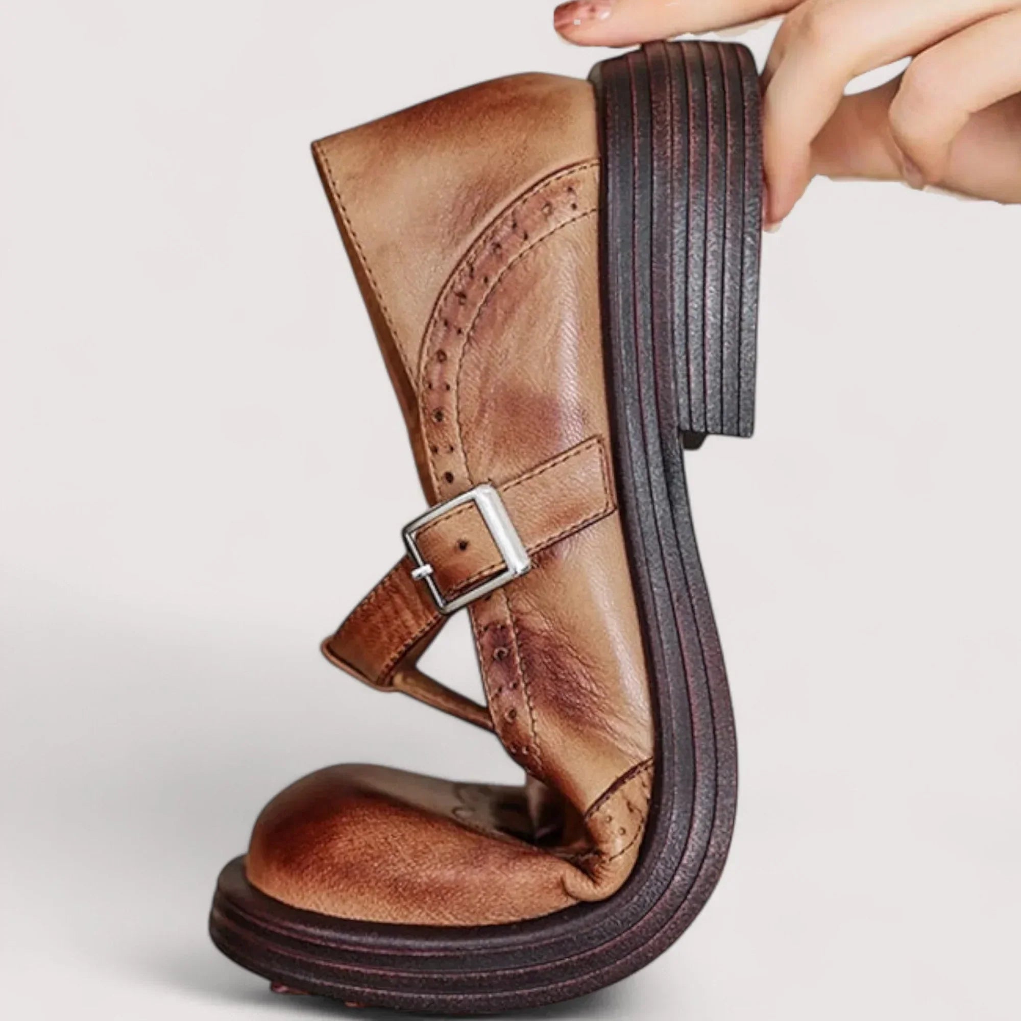 Women's Faux Upper Mary Jane Loafers with Buckle Strap and Round Toe