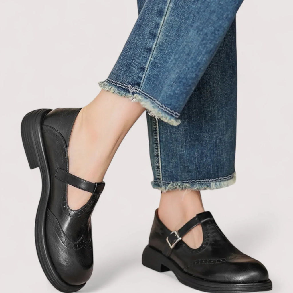 Women's Faux Upper Mary Jane Loafers with Buckle Strap and Round Toe