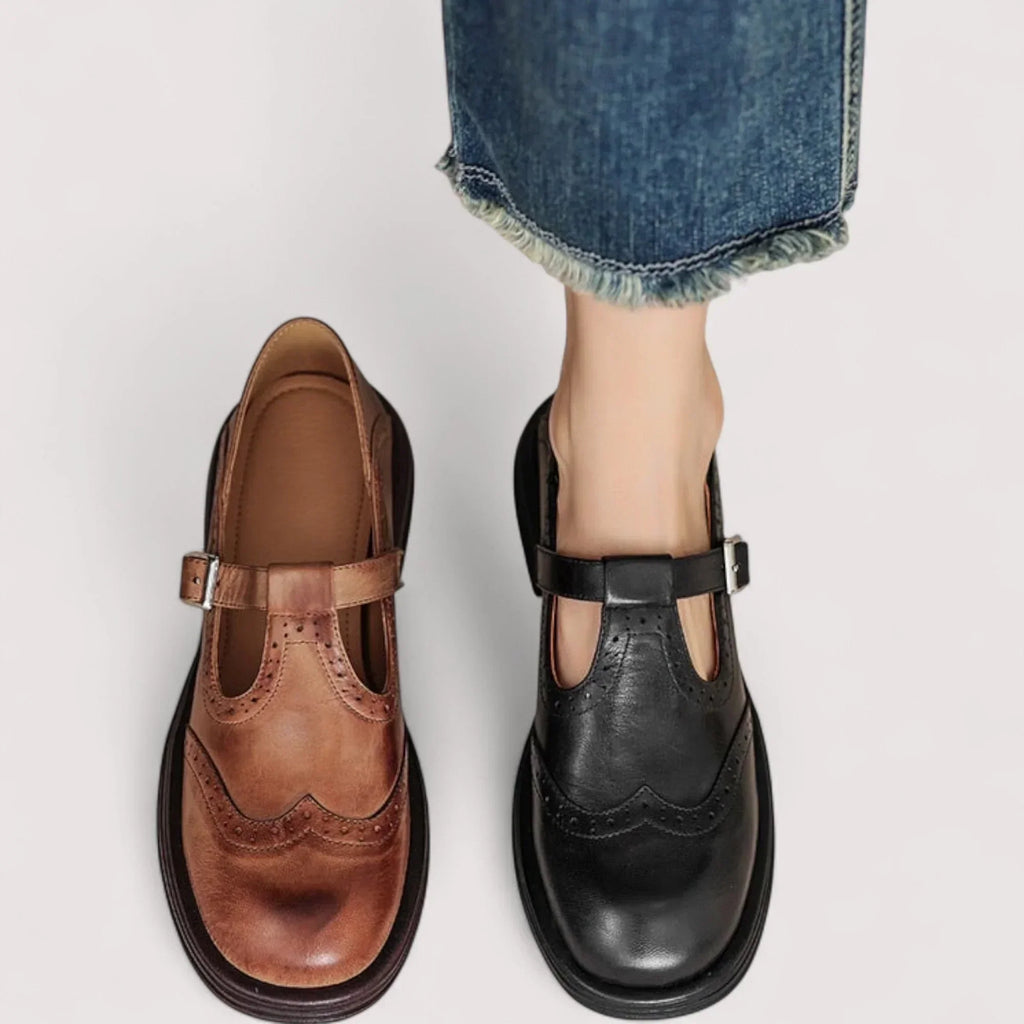 Women's Faux Upper Mary Jane Loafers with Buckle Strap and Round Toe